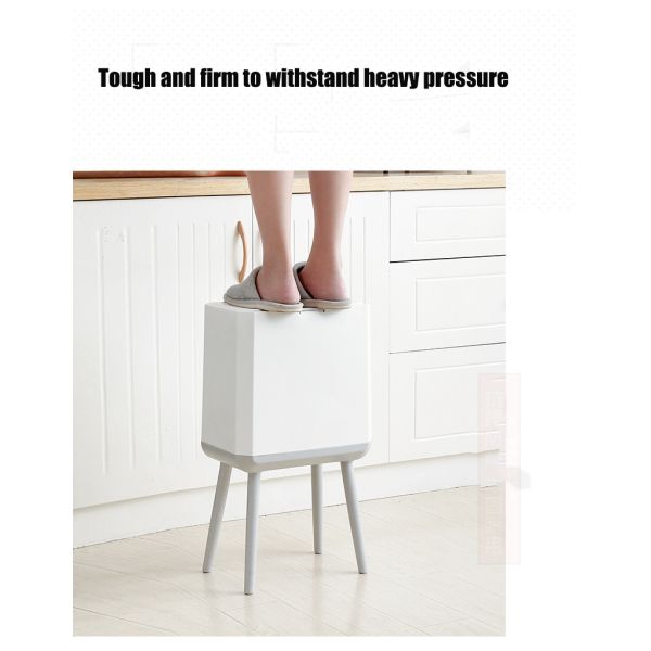 Trash Can with Lid Plastic Garbage Can with Push Button Narrow Modern Waste Basket for Kitchen Slim Dogproof Bedroom Garbage Bin