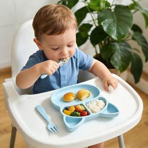 Quality Modern Baby Feeding Set Including Food Grade Silicone Non Toxic Divided Dining Dish Microwave Dishwasher Safe Components for sale
