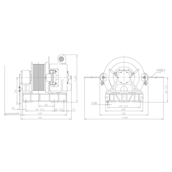 1600kg Load 710mm Sheave 81.7kw Gearless Traction Machine For Elevator