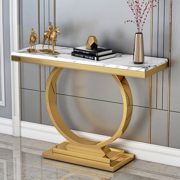 Customized Rectangular Long Marble Top Entryway Table High 78cm