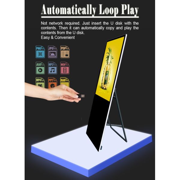 floor standing portable digital signage lcd advertising display Ultrathin Portable Digital Poster LCD Display Ads Media (3)
