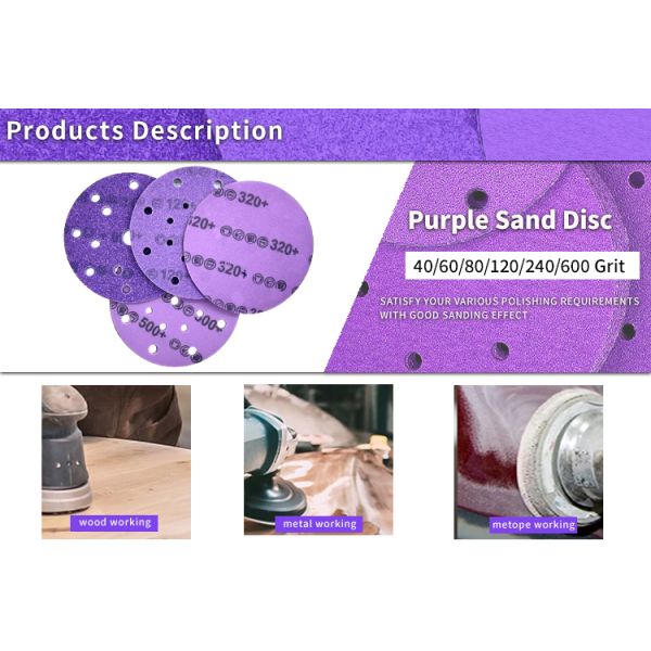 Consistent Sanding with 150MM Multiple Holes Purple Ceramic Hook Loop Sanding Discs