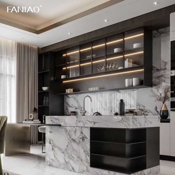 Villa Project Full Customized L Shape E1 Standard Formaldehyde-free Lacquer Painting Kitchen Cabinets