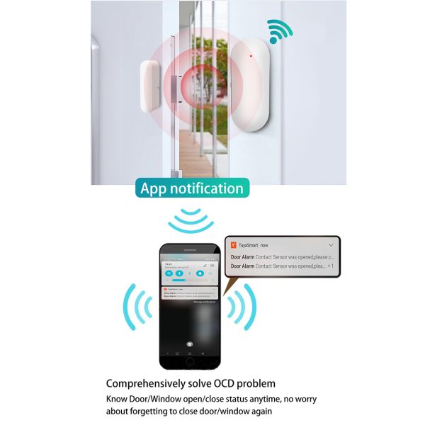 Tuya Smart App Notification Remote Control Wifi Magnetic Door Sensor
