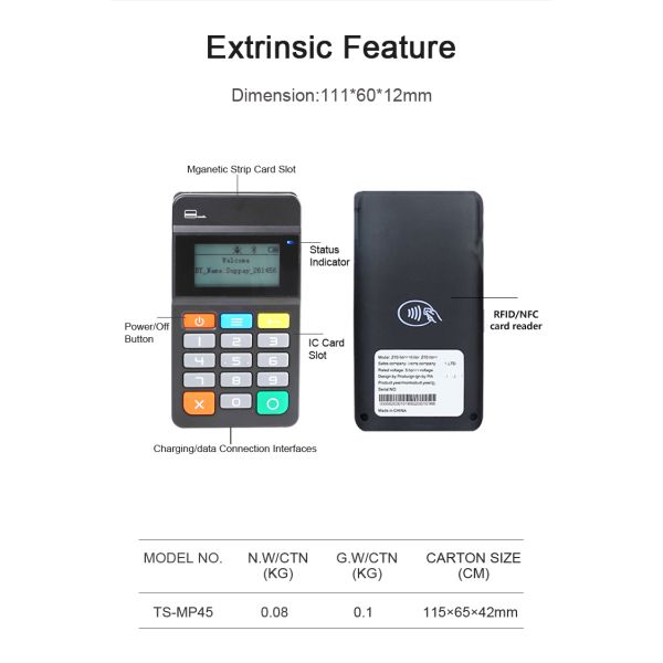 Android IOS MPOS Machine NFC Chip Card Reader MSR POS Terminal system