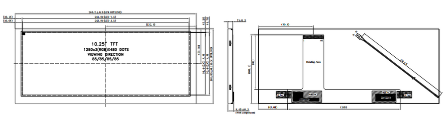 Custom 60pins FPC 10.3 Inch LCD Display High Resolution With LVDS Interface