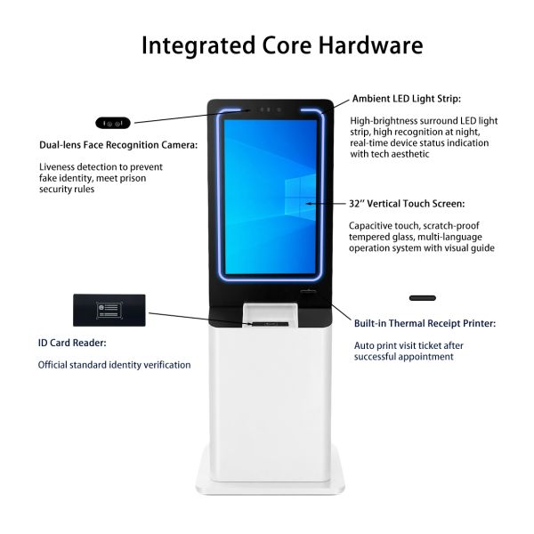 32 Inch Windows Android Floor Standing Kiosk Touch Screen Public Service Terminal with Camera ID Card Reader Printer