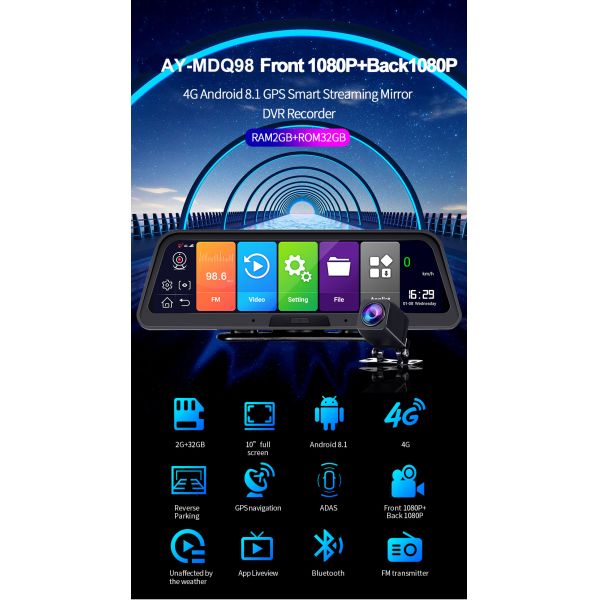 9.66" 4G DVR Car Dash Cam