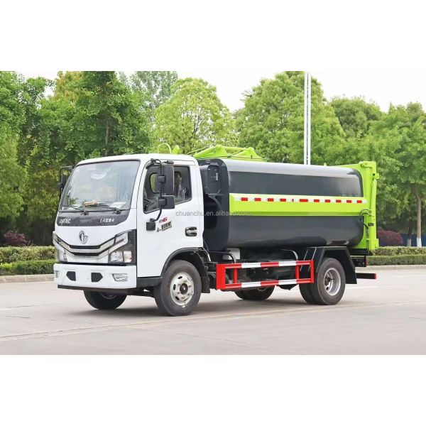 Self-loading garbage truck rear view