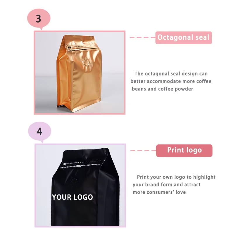 Tear Resistant Puncture Proof Design Black Plastic Flat Bottom Heat Sealed Valve Coffee Bags for Packaging