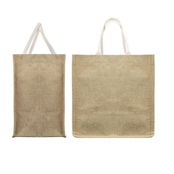Custom Linen Sublimation Tote Bag Blanks With Front Pocket Diy Custom Jute Shopping Bag Sublimation Printing Tote Bags