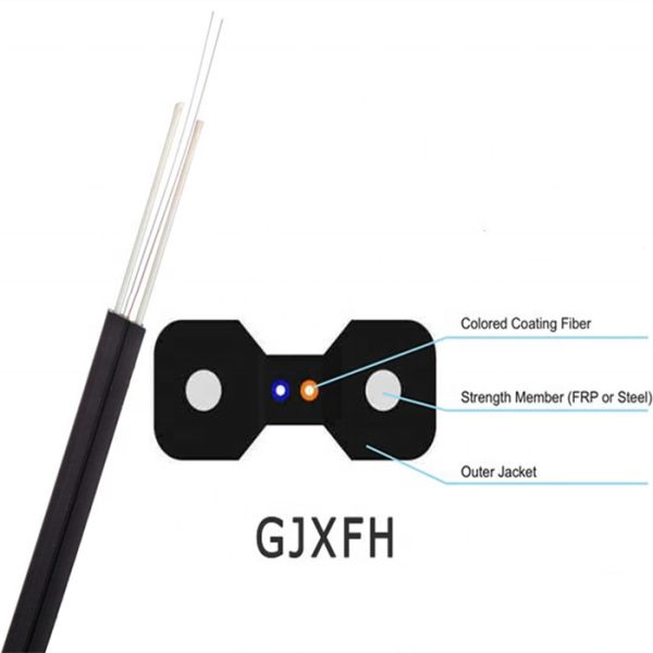 Single Mode FRP FTTH GJXFH Drop Cable Fiber Optic Cable 2 Cores With 2 Parallel
