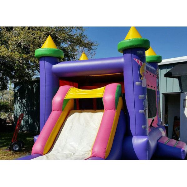 Purple Backyard Fun Inflatable Bouncer Combo Castle With Slide Digital Printing