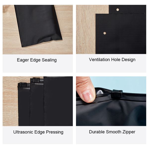 Custom Print Logo Shopping Bag Reclosable Garment Packaging Plastic Zipper Lock Clothing Bag Black