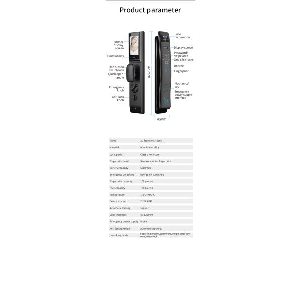 3D Face Smart Door Lock Fingerprint Video Calling Home Lock