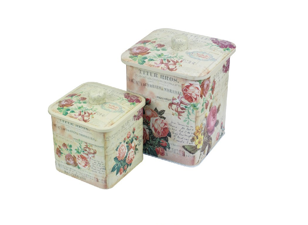 New Flower Pattern Square Matel Tin Box With Fancy Customized Design Decorative Tin Boxes