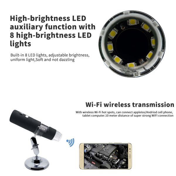 LED USB Wifi Optical Digital Microscope 1080P HD 2MP 1000X Monocular