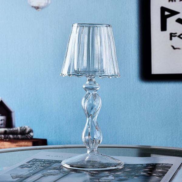 Bedside Smooth Glass Modern Candle Holders Lamp Shaped Electroplated Colored