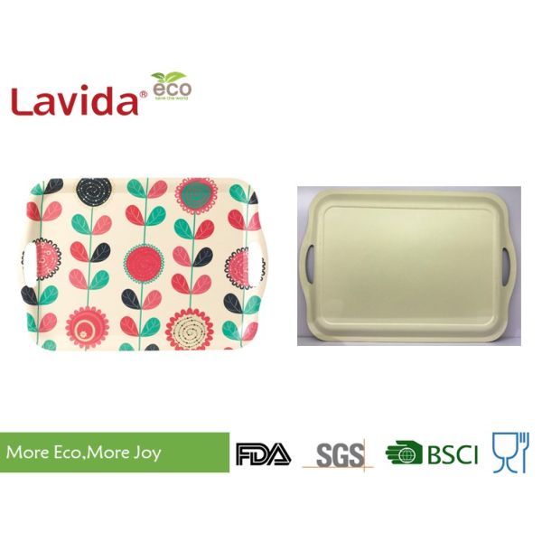 Best Selling Custom made Rectangular Biodegradable Bamboo Fiber Tray 3 pieces set small medium large size with prints