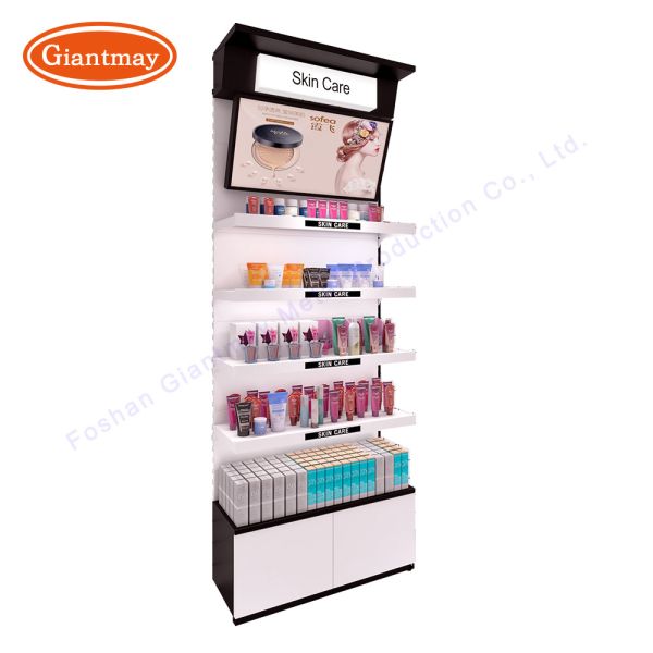 Cosmetics Store Metal Floor Display Racks Floor Standing Stable Structure