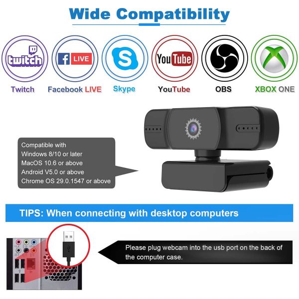 Autofocus Full HD 360 Degree Rotation 1080P USB Webcam