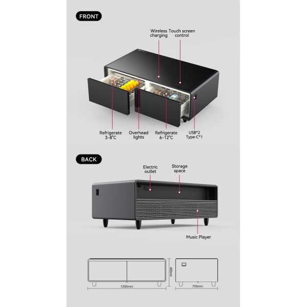 Smart Coffee Table Refrigerator with Dual-Zone Temperature and Adjustable Thermostat