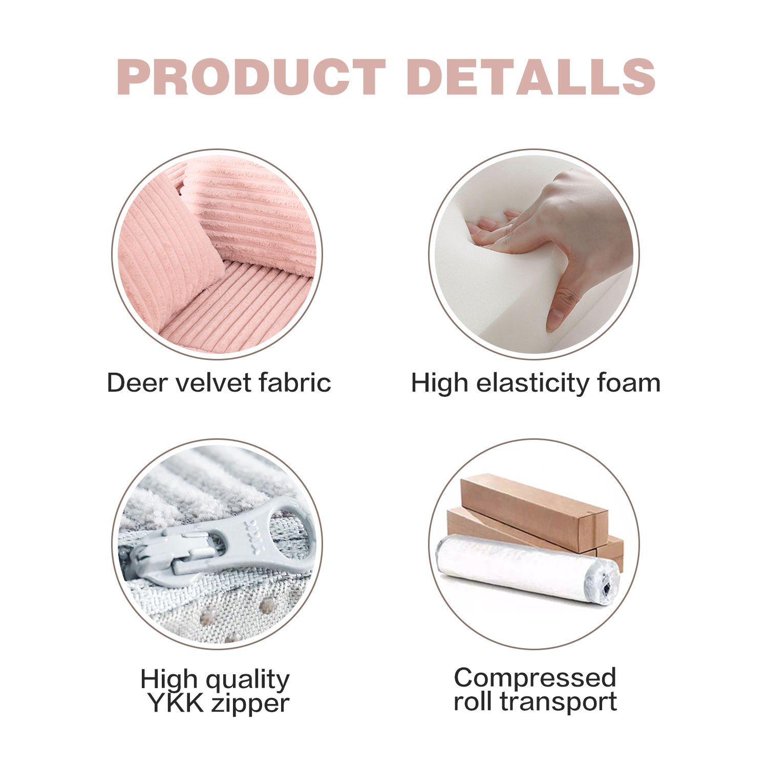 Pink Modular U-Shape Compression Foam Sofa Bed Ergonomic Sectional Couch Lounge-style Compressed Sofa for Home Bedroom Apartment