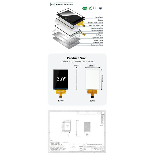Polcd Customizable 2 Inch 240x320 TFT LCD Module with SPI Interface IPS Color Display Panel