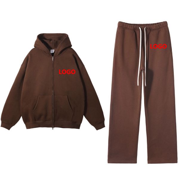 High Quality 100% Cotton Oversized Jogging Tracksuit Custom Logo Solid Heavyweight Streetwear Hoodies Sweatpants Sets Vintage