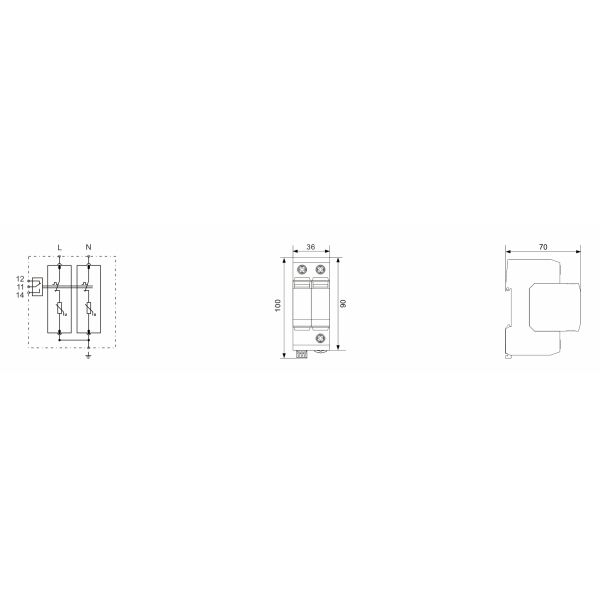 7KA Lightning Arrester Type 1+2 SPD dimensions diagram
