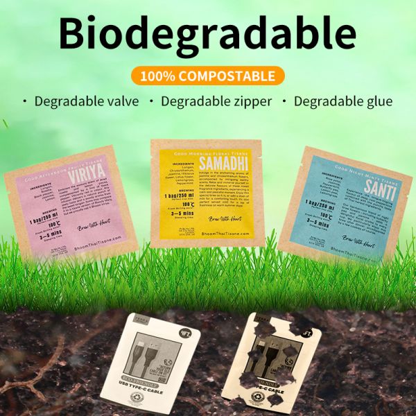 Customized Moisture-Proof Biodegradable Plastic Stand-up Zipper Pouch Bag Flat Bottom with Packaging for Tea Food