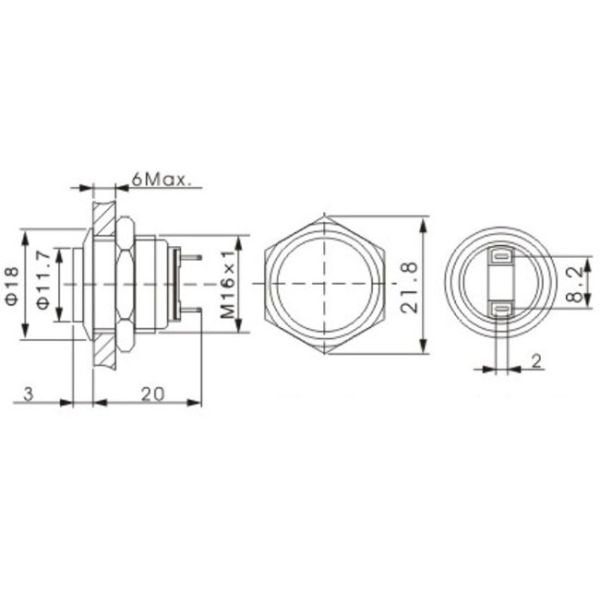 High Head 16mm Stainless Steel Push Button Switch Waterproof Easy Installation