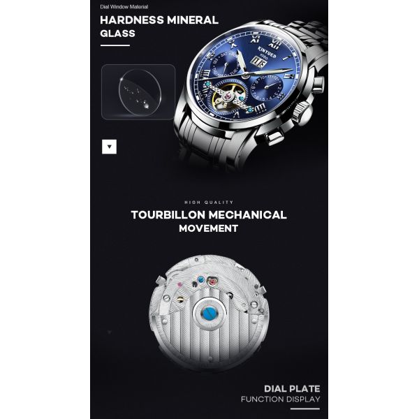 Wind Up Waterproof Mechanical Watch Elegant Appearance Blue Dial