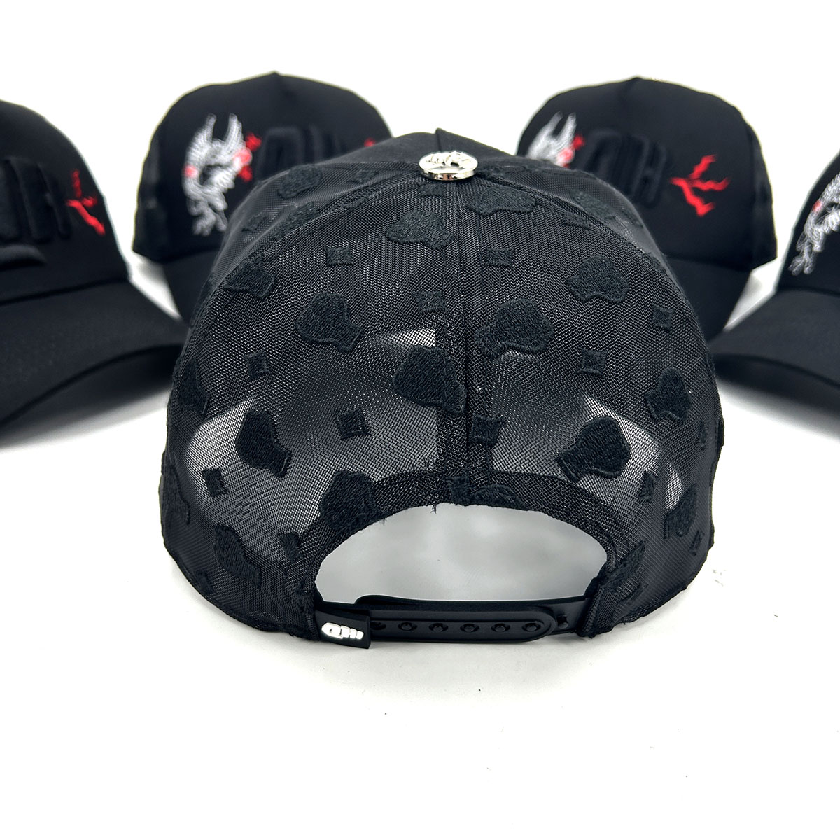 Full Embroidery Mesh Cotton 5 Panel Trucker Cap Patch Curved Brim Gorras Snap Back