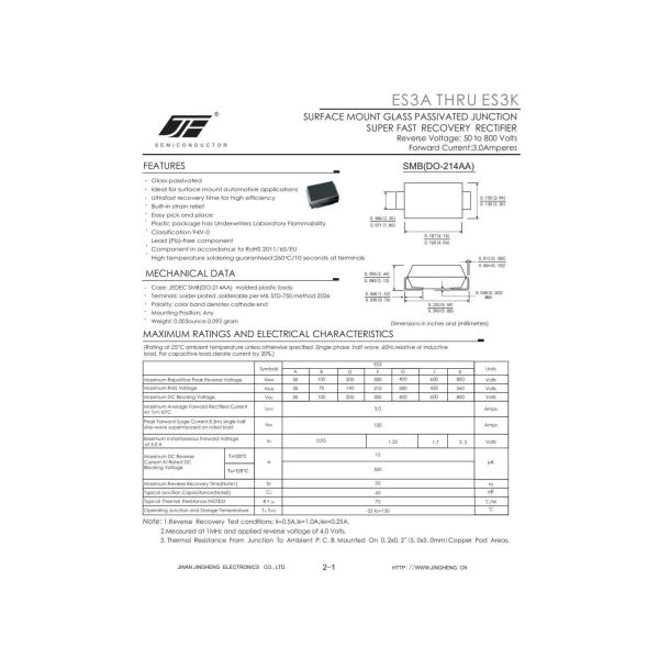 Exceptional Performance ES3J Silicon Super Fast Rectifier Diode with SMB Package