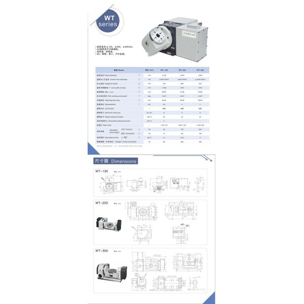 WT-250 5 Axis CNC Index Rotary Table - front view