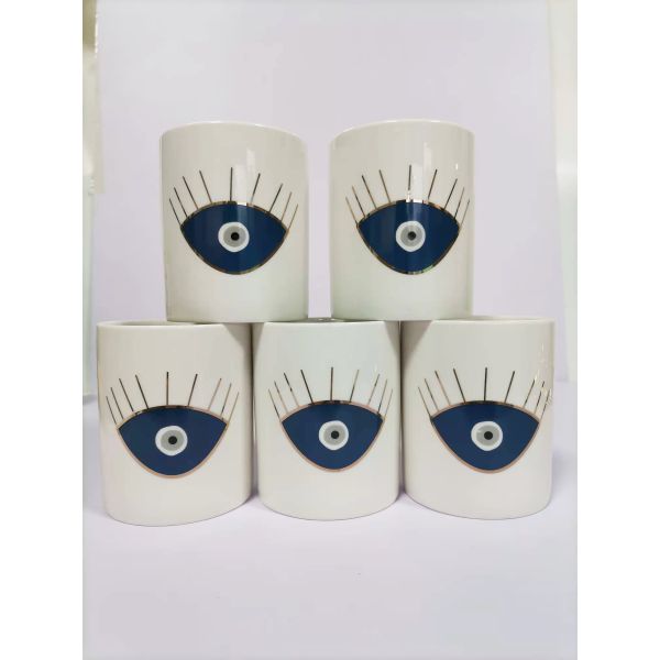 Eye Pattern Candle Ceramic Containers With Letterpress Printing Gravure Printing
