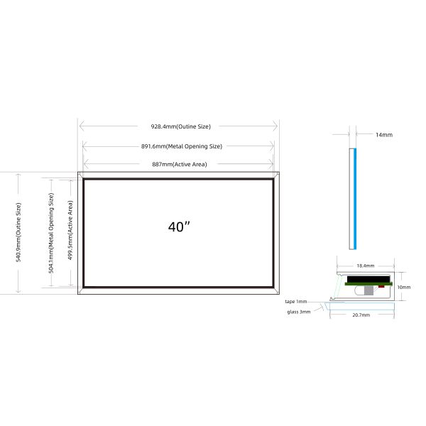 Aluminum IR Multi Touch Frame 40 Inch Touch Screen Overlay