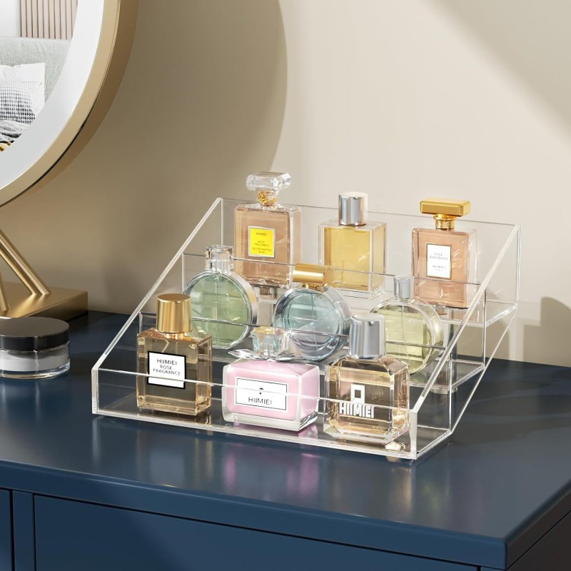 3 Tier Acrylic Perfume Display Stand Transparent Multifunctional Storage Riser for Fragrance Bottles Organizer