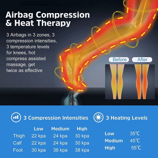 OEM ODM Electric Air Compression Leg Massager With Knee Heating