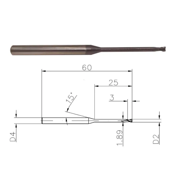 2mm 55HRC 2 Flute Solid Carbide Endmills for Stainless Steel