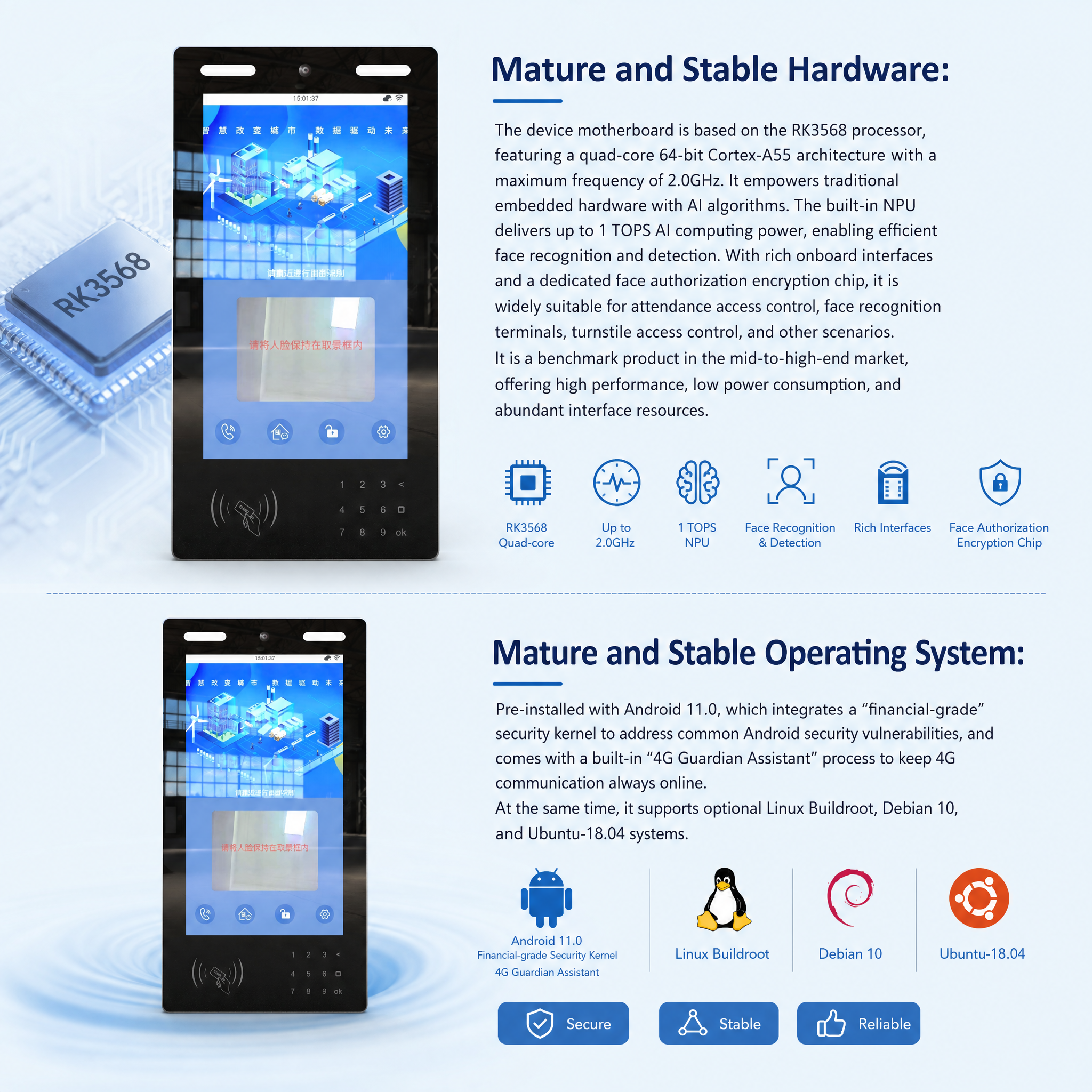 15.6" Wall Mount Face Recognition Keypad & Card Access Terminal