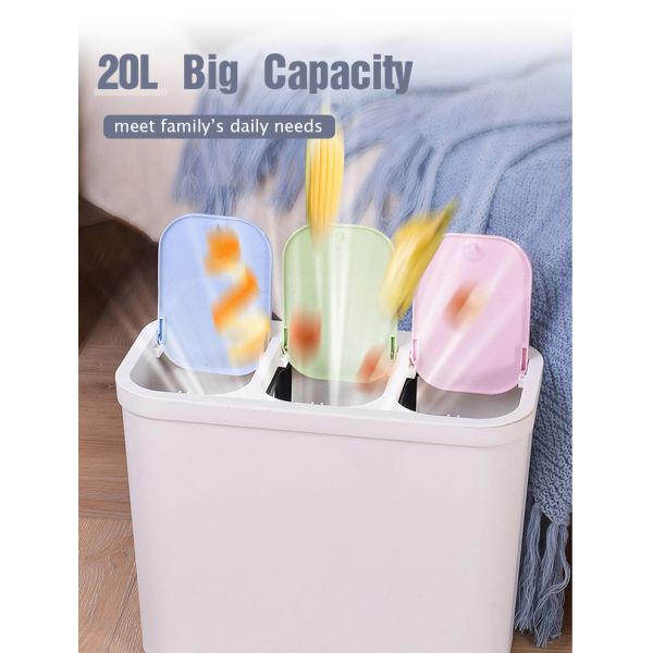Rectangular Plastic Trash Can With 3 Compartments BROFLY Sorting Garbage Bin