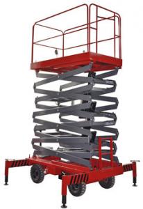 China 14m 500kg Manual Pushing Mobile Telescoping Lift Red Hydraulic Elevator Aerial Work Platform on sale