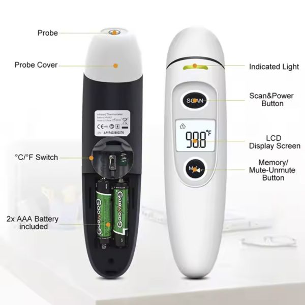 Ultra Precise Forehead Ear Thermometer With 3 Color Backlight FDA Approved