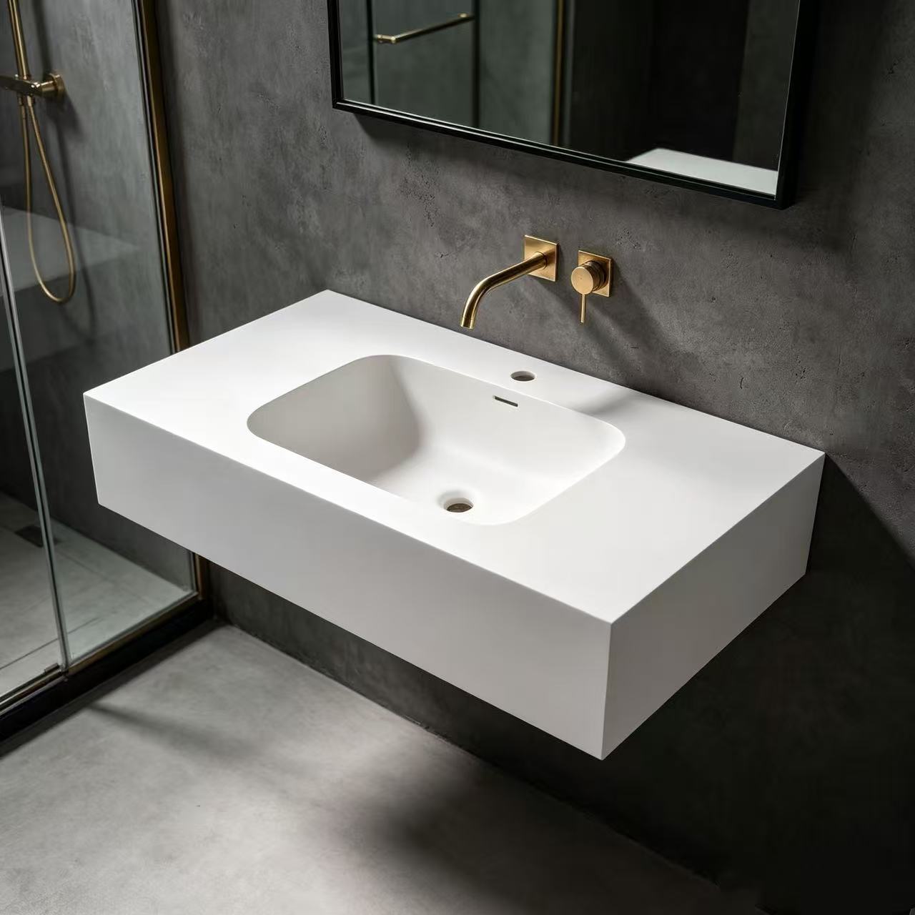 SOLID SURFACE INTEGRATED VANITY WITH ROUNDED RECTANGULAR BASIN,SOLID SURFACE