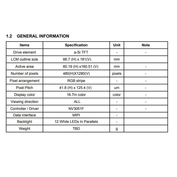6.8" Bar Type TFT-LCD Display, 480×1280 Resolution, MIPI Interface, Long Strip Screen for Audio Equipment