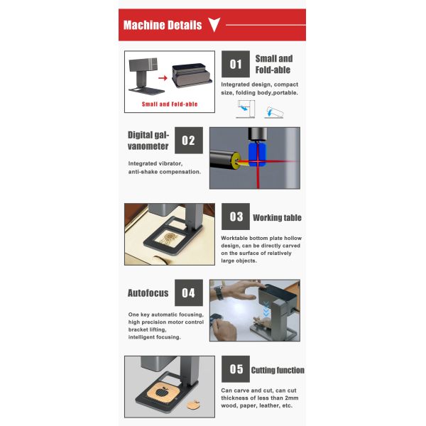 Automatic Laser Engraving Cutting Machine 5W Intelligent Mini Foldable Desktop 455nm