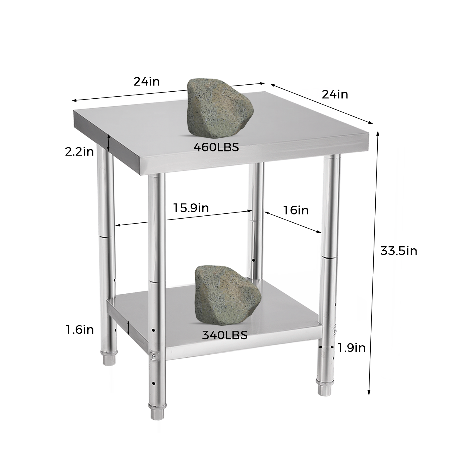 Double-layer Stainless Steel Work Table with Durable Construction and Customized Size for Commercial Kitchen