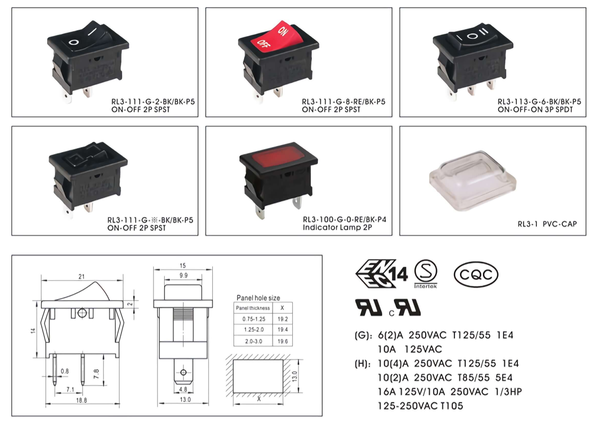 High Quality Plastic case Square Remote Lever Switch Rocker Switch